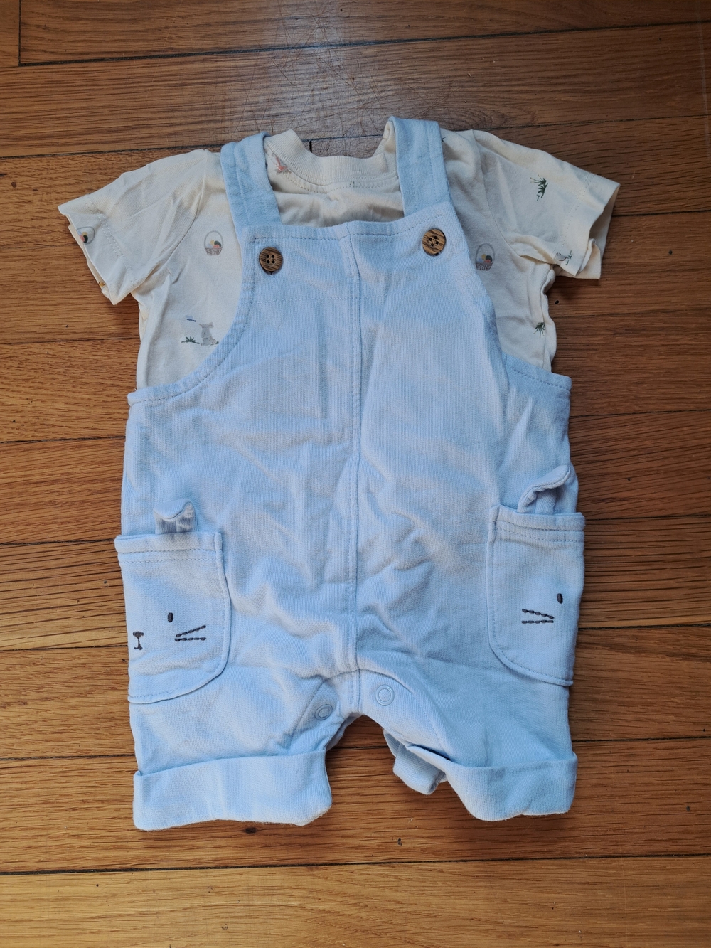 Carter's Light Blue Baby Overalls with Cat Pocket Faces